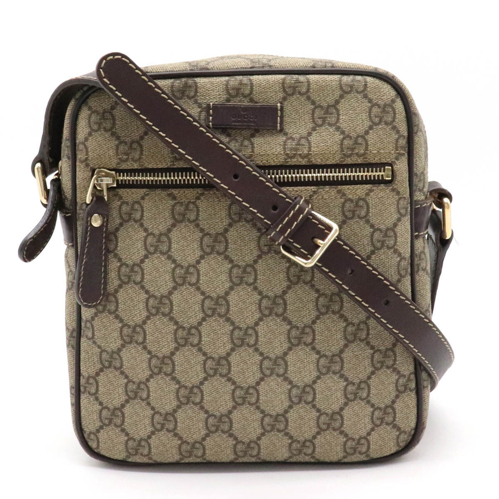 Gucci GG Plus Supreme Crossbody Bag Leather Beige Brown Cream